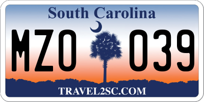 SC license plate MZO039