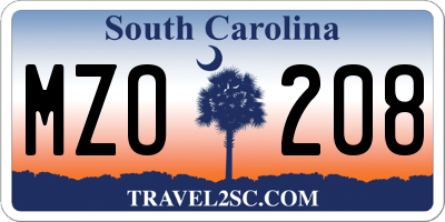 SC license plate MZO208