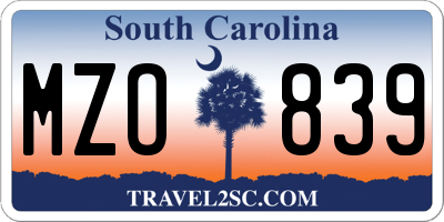 SC license plate MZO839