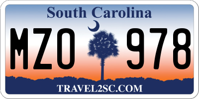 SC license plate MZO978