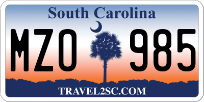 SC license plate MZO985