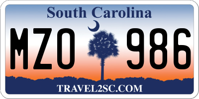 SC license plate MZO986