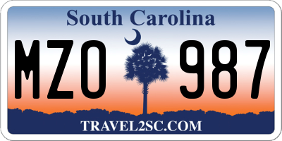 SC license plate MZO987