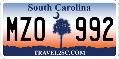 SC license plate MZO992