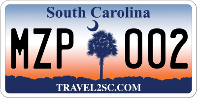 SC license plate MZP002