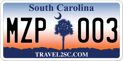 SC license plate MZP003