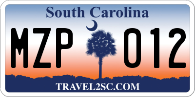 SC license plate MZP012
