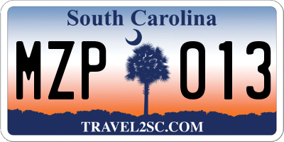 SC license plate MZP013