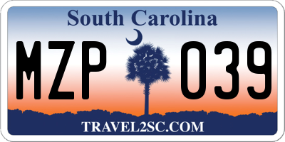 SC license plate MZP039