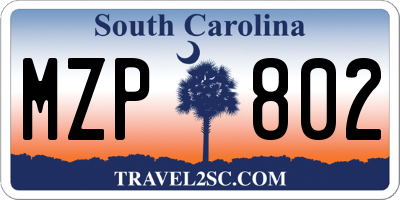 SC license plate MZP802