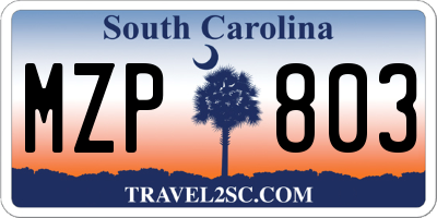 SC license plate MZP803