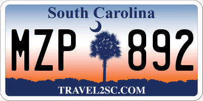 SC license plate MZP892