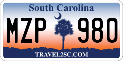 SC license plate MZP980