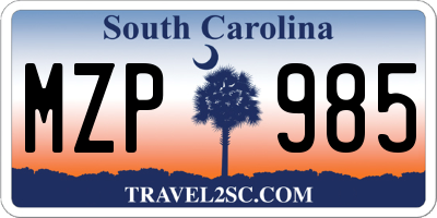 SC license plate MZP985