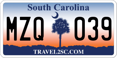SC license plate MZQ039