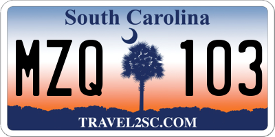 SC license plate MZQ103