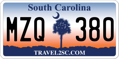 SC license plate MZQ380