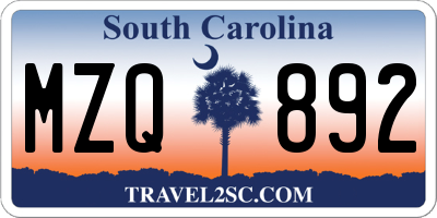 SC license plate MZQ892