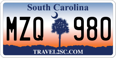 SC license plate MZQ980