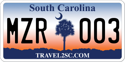 SC license plate MZR003