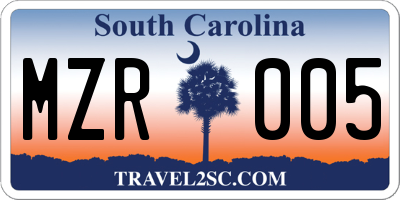 SC license plate MZR005