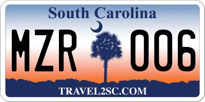 SC license plate MZR006