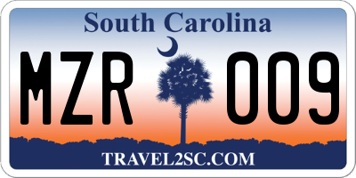 SC license plate MZR009