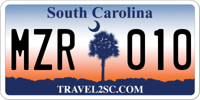 SC license plate MZR010