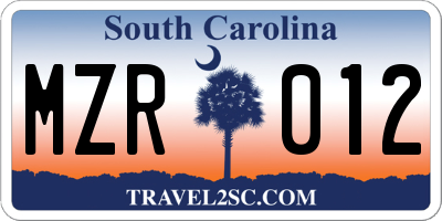 SC license plate MZR012