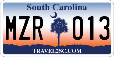 SC license plate MZR013
