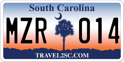 SC license plate MZR014