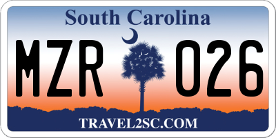 SC license plate MZR026