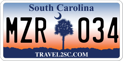 SC license plate MZR034