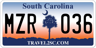 SC license plate MZR036