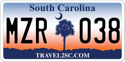 SC license plate MZR038