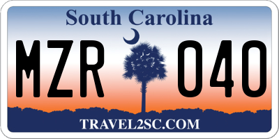 SC license plate MZR040