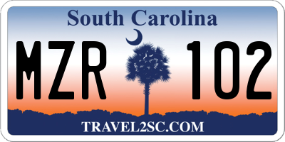 SC license plate MZR102