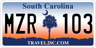 SC license plate MZR103