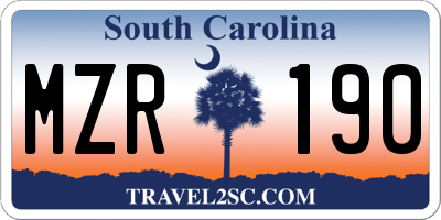 SC license plate MZR190