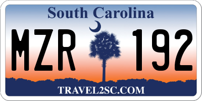 SC license plate MZR192