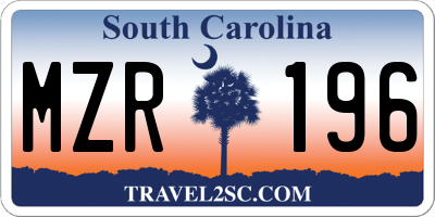 SC license plate MZR196