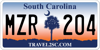 SC license plate MZR204