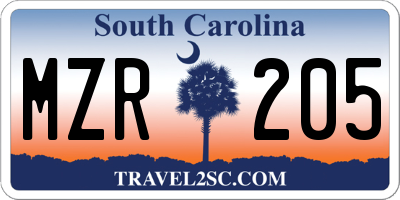 SC license plate MZR205