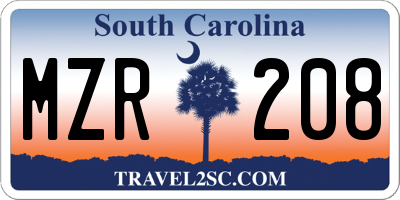 SC license plate MZR208