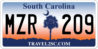 SC license plate MZR209