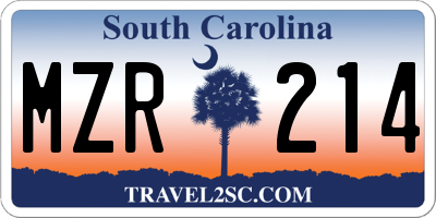 SC license plate MZR214