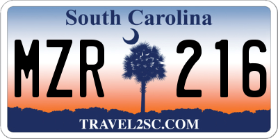 SC license plate MZR216