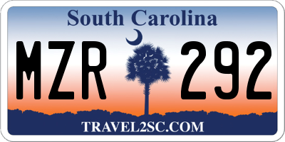 SC license plate MZR292
