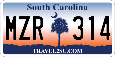 SC license plate MZR314