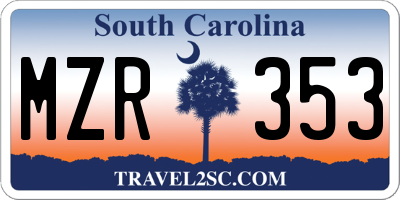 SC license plate MZR353